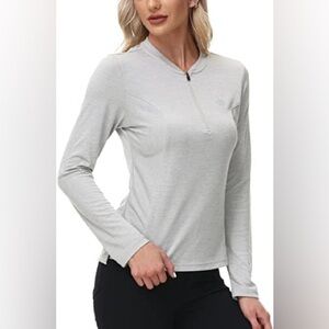 MoFiz Women's gray Quarter Zip Long Sleeve Workout T-Shirt Quick Dry Athletic XL